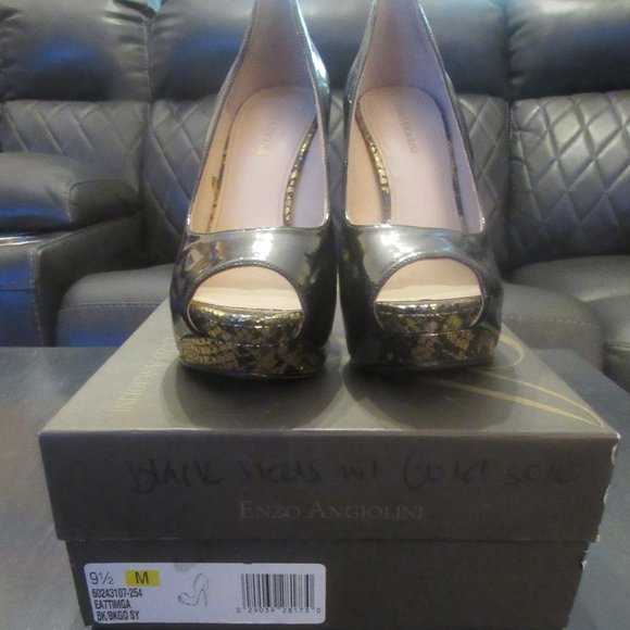 ENZO ANGIOLINI - Black Patent Leather Peeptoe Heels EA7TIMGA ~Sz 9.5 - Picture 4 of 11